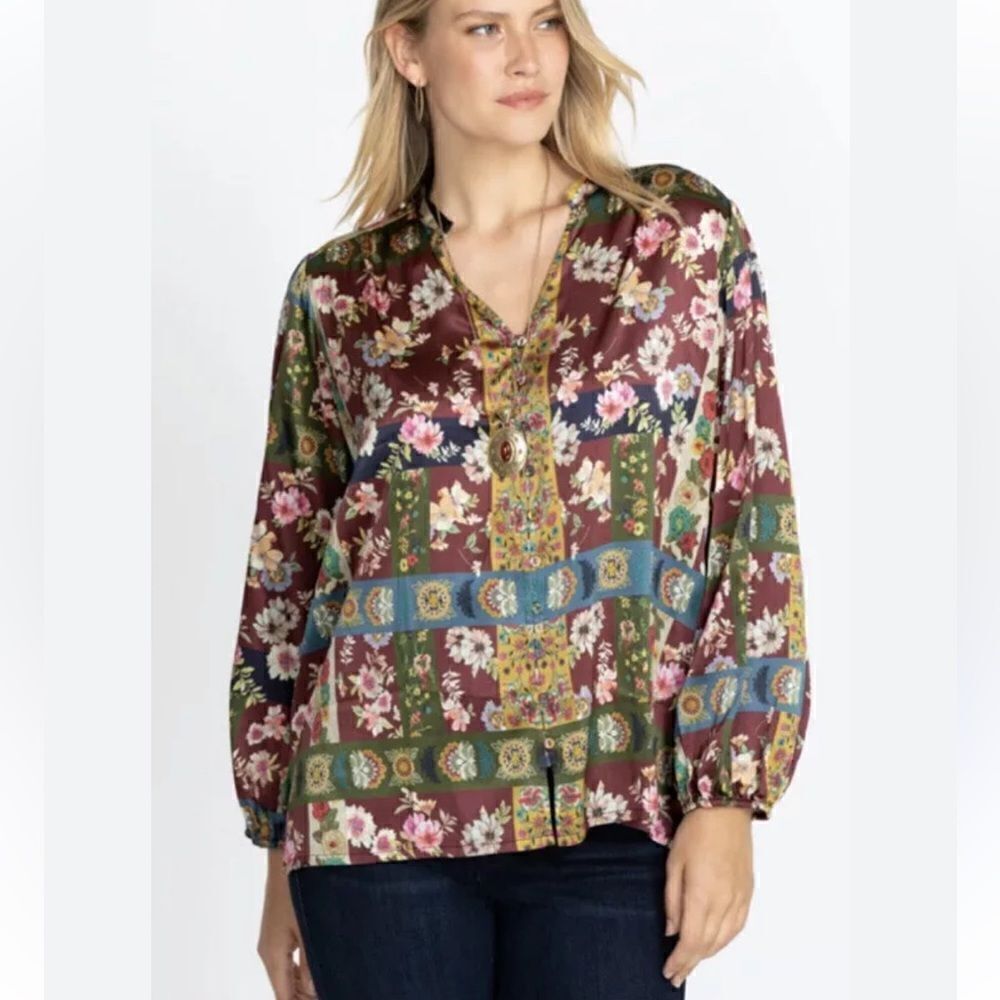 Johnny Was Laurie Milan Blouse print silk vintage boho plus size peasant Sz XXL - Picture 7 of 16